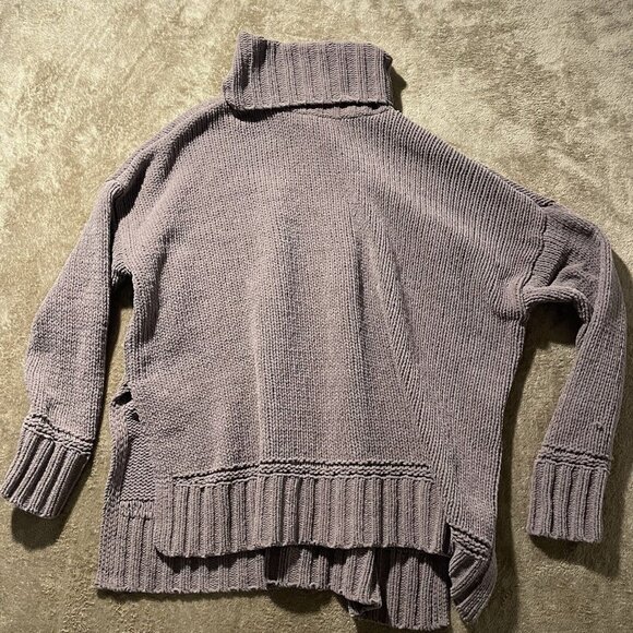 Aerie Sweater Women's Sz XS Oversized Chunky Knit Turtleneck Shirt Split Purple - Picture 1 of 9
